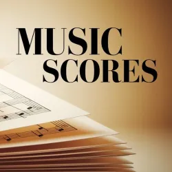 Pages of sheet music next to the words Music Scores.
