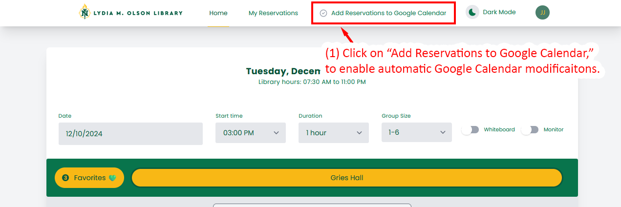 Interface showing how to add reservations to Google Calendar.