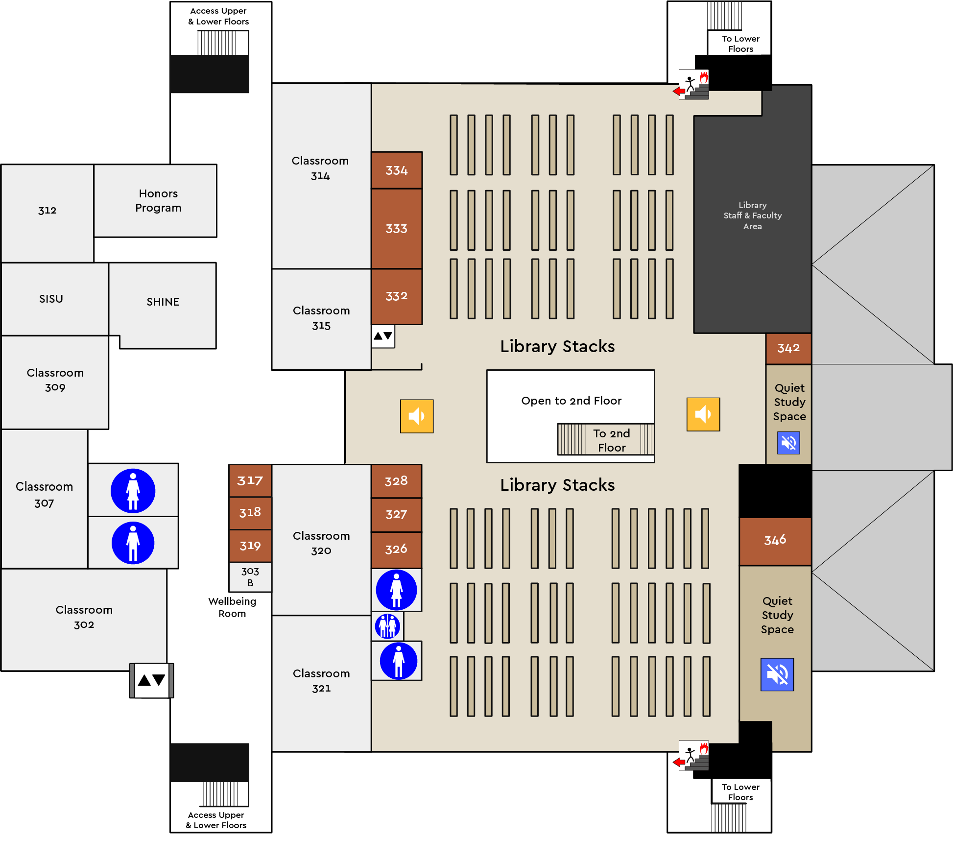 Harden Hall 3rd floor map, please call 906-227-2250 for information.