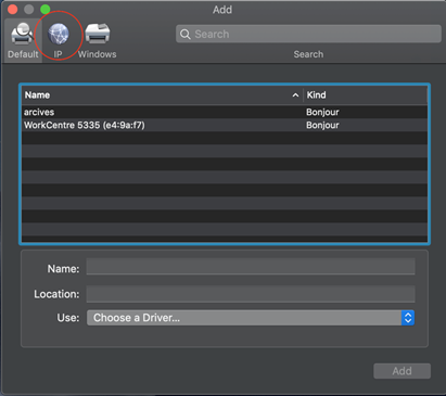 Add printer IP menu