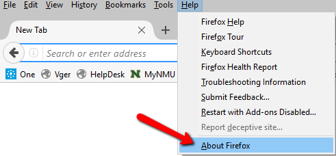 Image showing the "about firefox "button