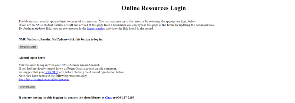 Online Resource Login button