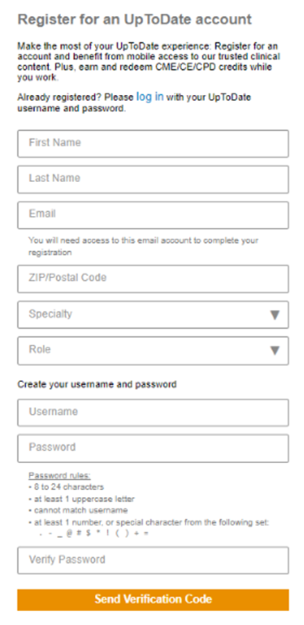 Create an account form