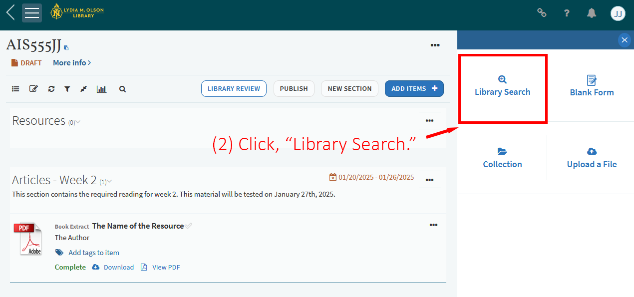 Click library search.