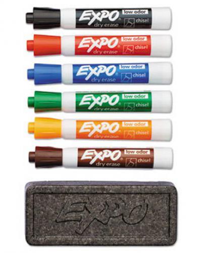 A photo of dry erase markers and an eraser