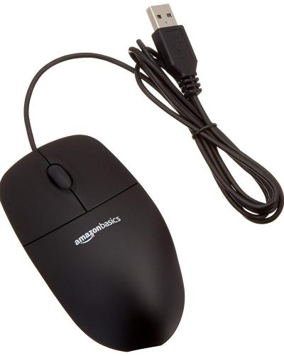 A photo of a wired computer mouse