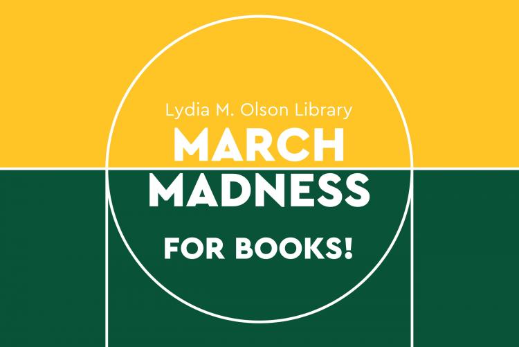 Half Green, Half Gold sheet; text "March Madness for Books! Cast ballot here"; basketball court lines