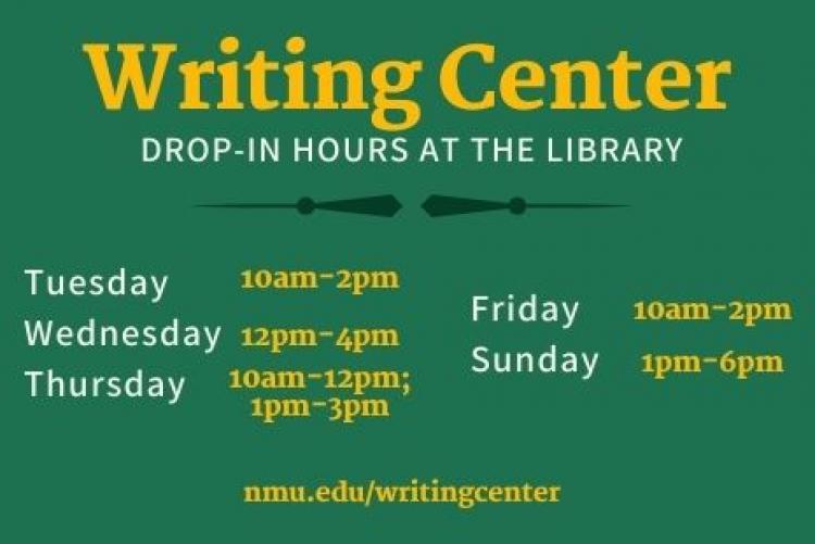 Writing Center - Drop-In hours at the library