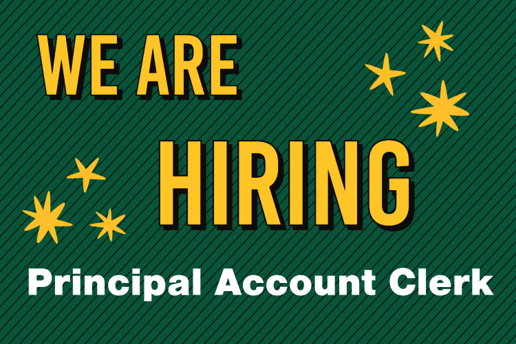 Now hiring principal account clerk flyer.