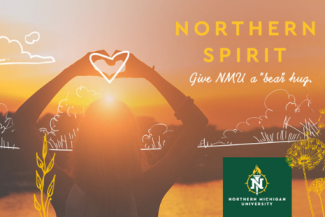 Northern Spirit. Give NMU a "Bear" Hug. Northern Michigan University Logo. 