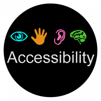 Accessibility Logo with eye, hand, ear, and brain drawings