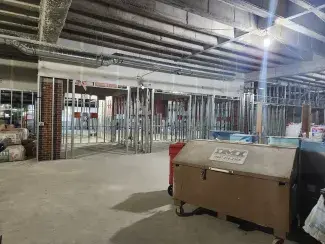 Harden Hall construction of the future study rooms on the second floor.