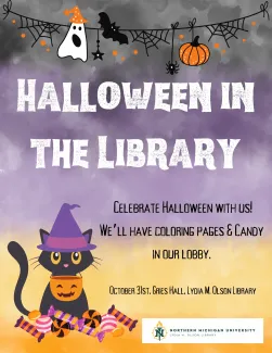 Halloween in the library flyer, details in page text.