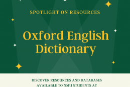Green background with spotlights; text "Spotlight on Oxford English Dictionary"