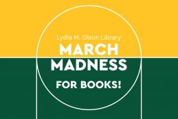 Half Green, Half Gold sheet; text "March Madness for Books! Cast ballot here"; basketball court lines
