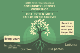 Community History Workshop: Oct 15 and 30 at 11am