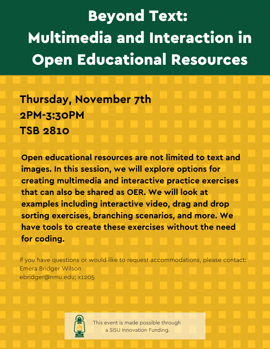 Beyond Text: Multimedia and Interaction in Open Educational Resources event flyer, complete content is in the page text.