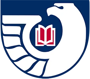 Federal Depository Library logo, winged eagle curled around red book.