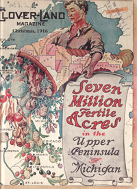A magazine cover of a young man holding the Uperr Penninsula of Michigan